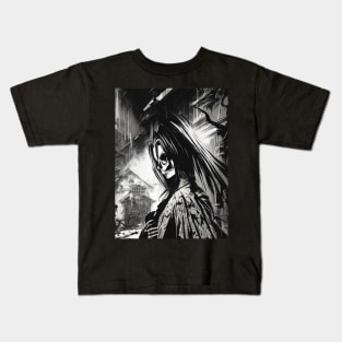 Macabre Monochrome: Hauntingly Beautiful Gothic and Witch-Inspired Art Kids T-Shirt